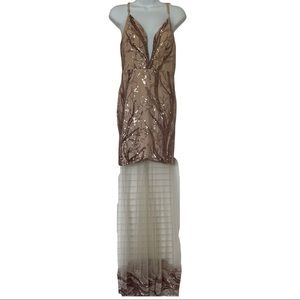 L’atiste sheer sequin long evening gown dress sz S